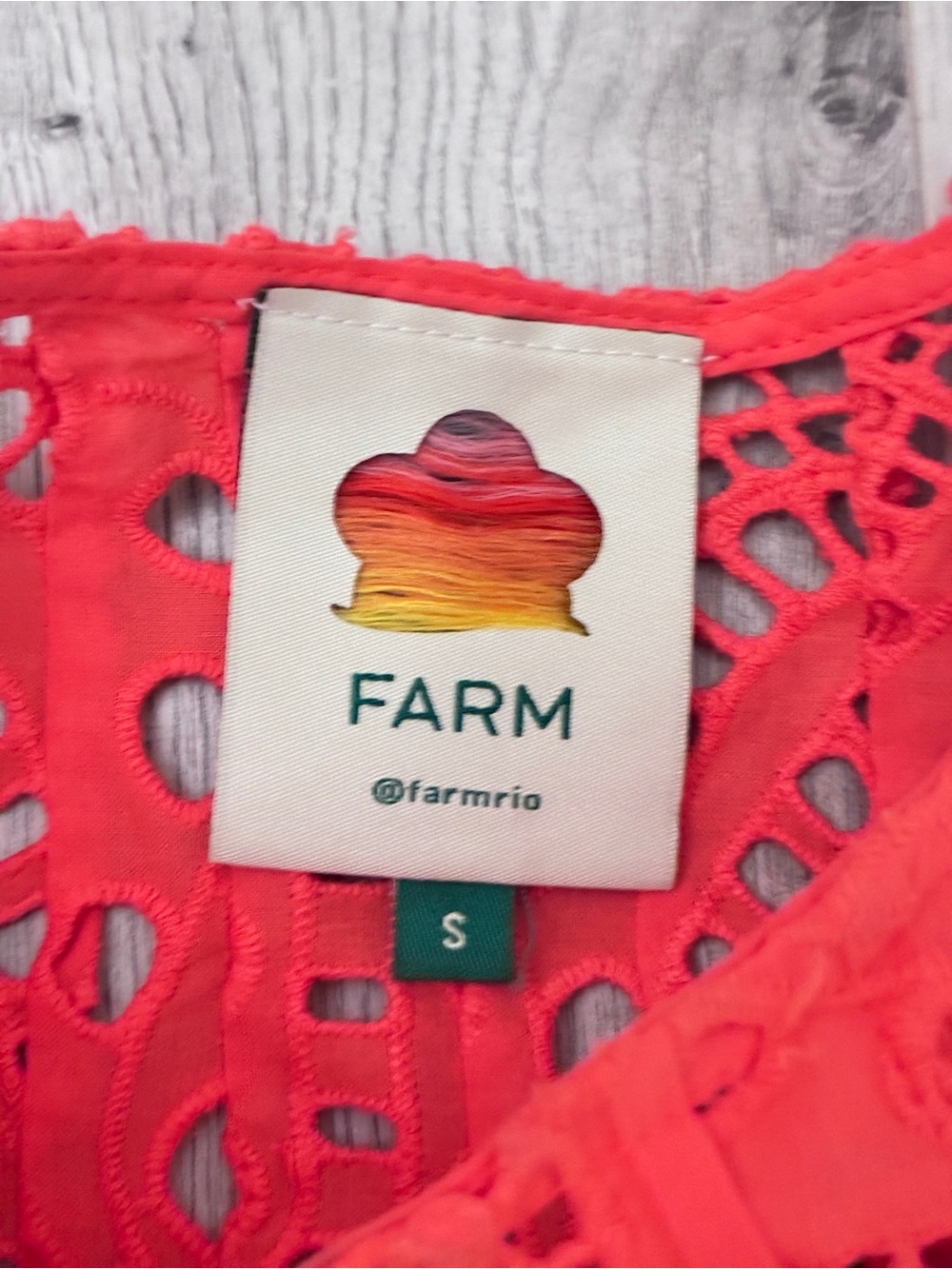 FARM Rio Red Eyelet Ruffle Blouse Small Flutter Sleeve Top - Picture 5 of 10